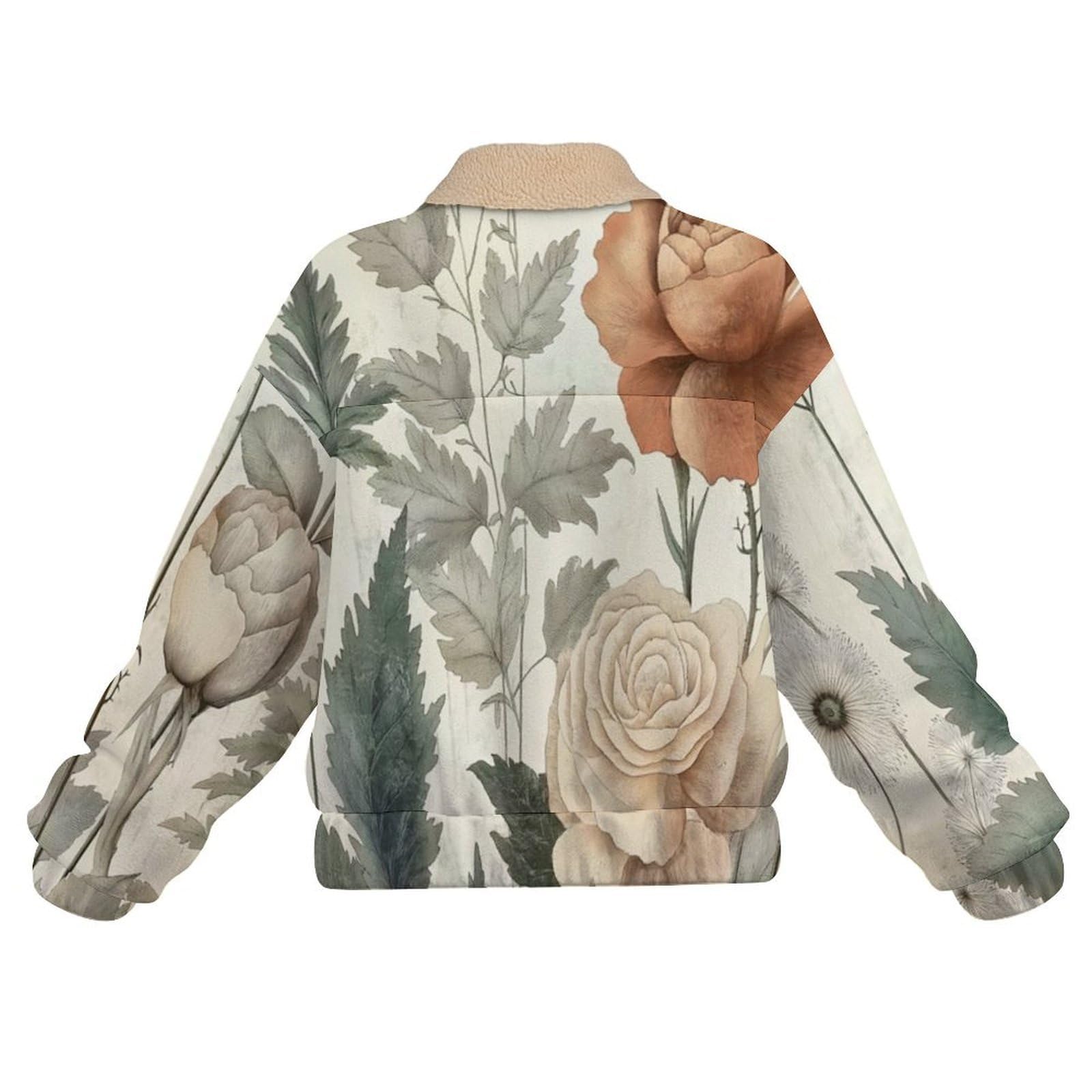 Giacca in Pile da Donna con Chiusura Lampo su Tutta la Lunghezza, Colletto Revers, Cappotto Foglie rose Calda Invernale con Tasche, per Escursioni e Tempo Libero