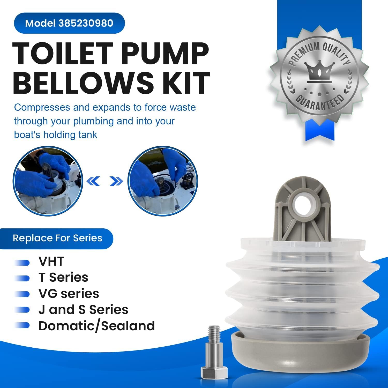 385230980 Pumpenbalg-Kit mit Entenschnabelventil und O-Ring-Kit. Ersatz für Vakuumpumpen der S-, T- und J-Serie. Passend für Dometic Sealand Wohnmobil- und Bootstoiletten. Vakuumpumpen-Kit