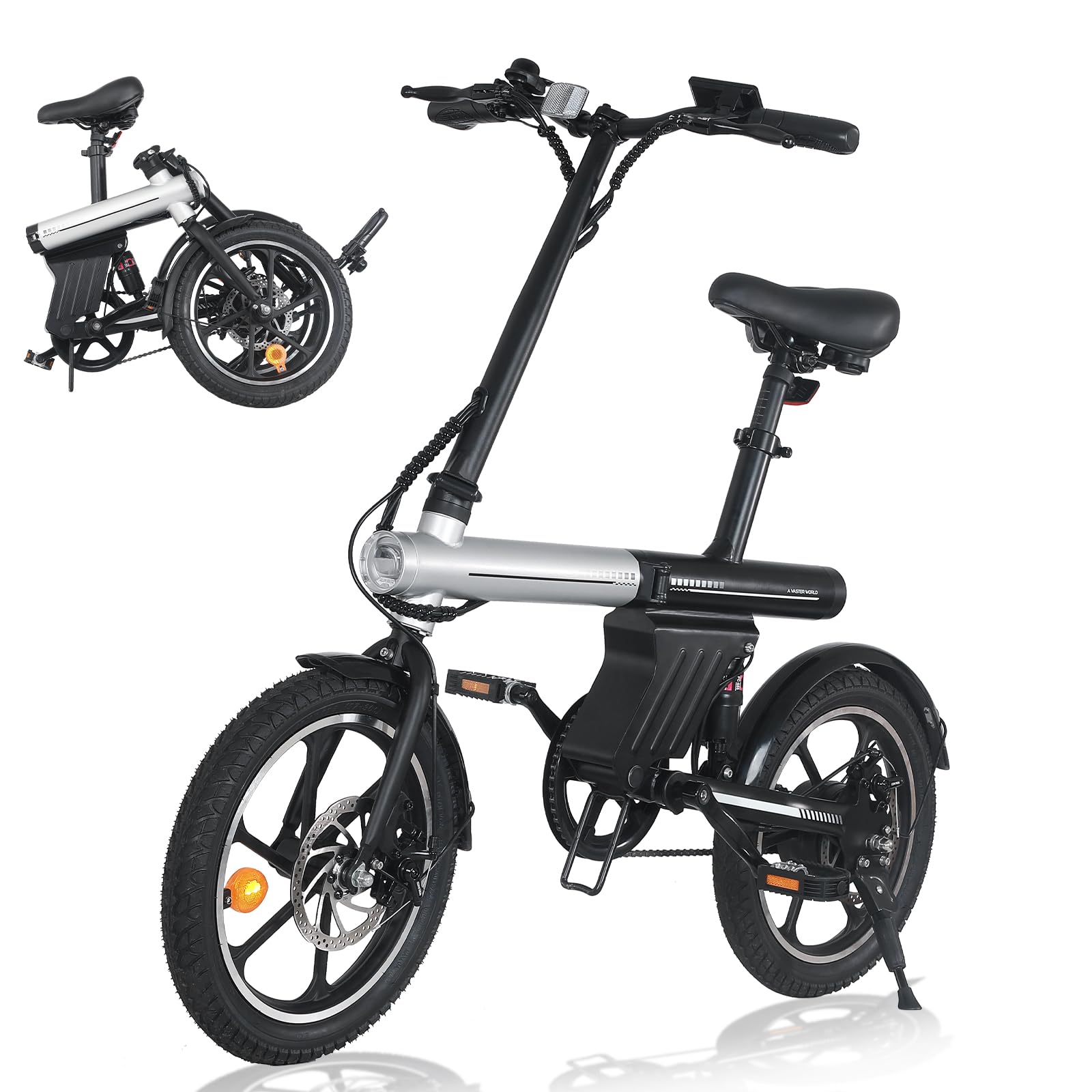 E-Bike 16" Pieghevole, Batteria Integrata, 25 km/h, LCD, Adulti