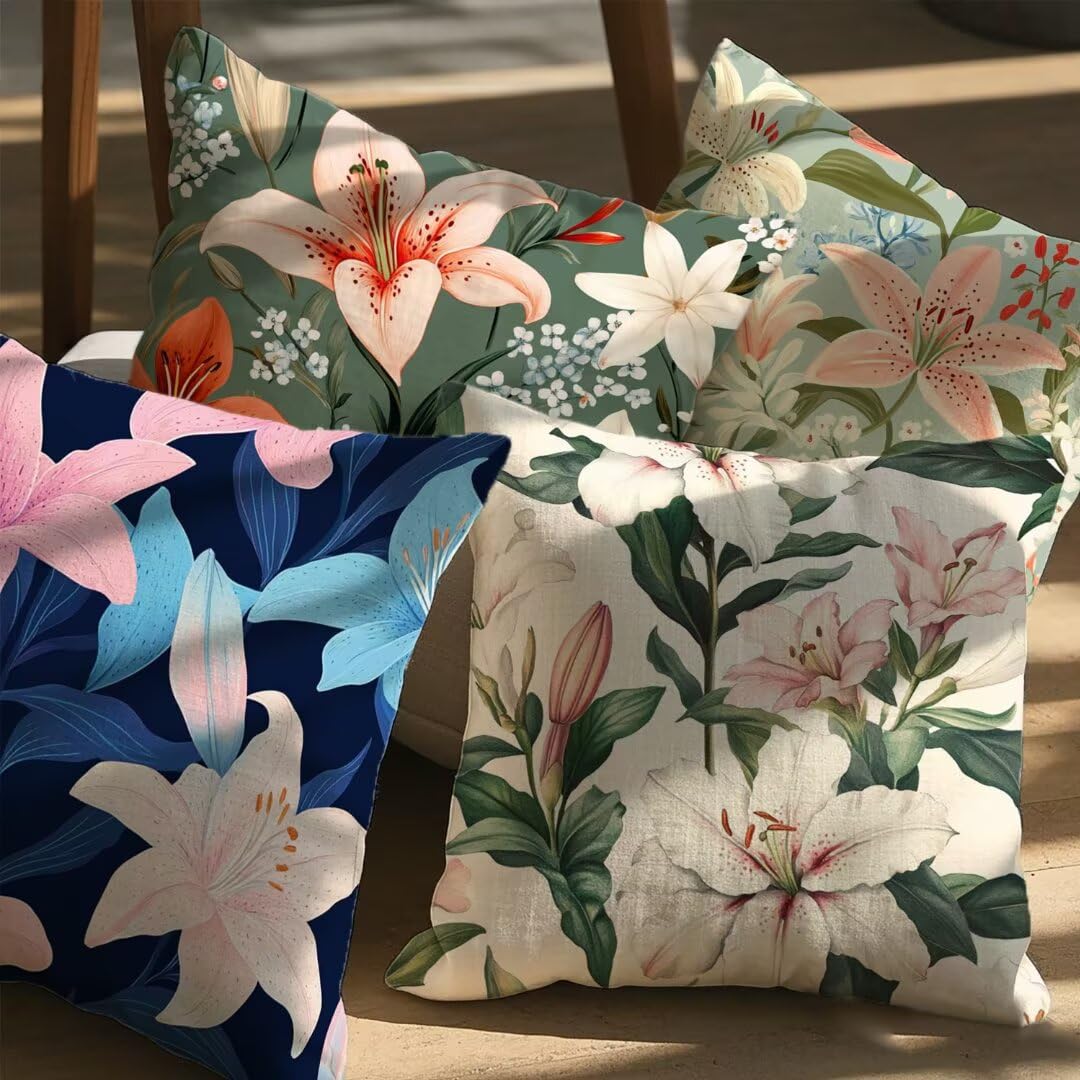 Fundas Cojines 50x50 cm Exterior Cojines Bohemia Fundas de Almohada Juego de 4, Cuadrados Funda Cojin Lirio Almohadas con Cremallera, Sofa Cama Decorativos para Hogar, Jardín, Salón y Dormitorio Ym37