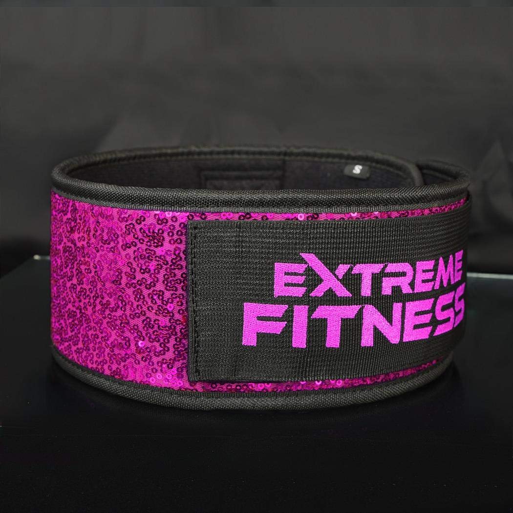 Extreme Fitness Womens Weightlifting Belt | Olympic Lifting, Sparkle Belt 4 Inches, Back Support For Power Lifting and Athletes (Pink, Medium)