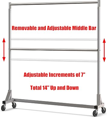 Simple Houseware Commercial Grade Z-Base Double Rod Garment Rack, Silver