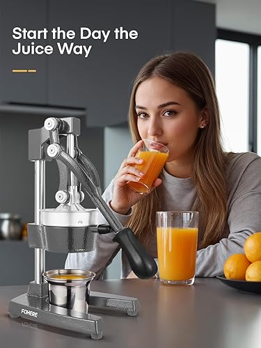 Miniatura 9 de FOHERE Exprimidor de Jugo de Naranja, Exprimidor de Limón de Hierro Fundido, Exprimidor de Cítricos Comercial de Mano para Naranja, Limón, Granada,