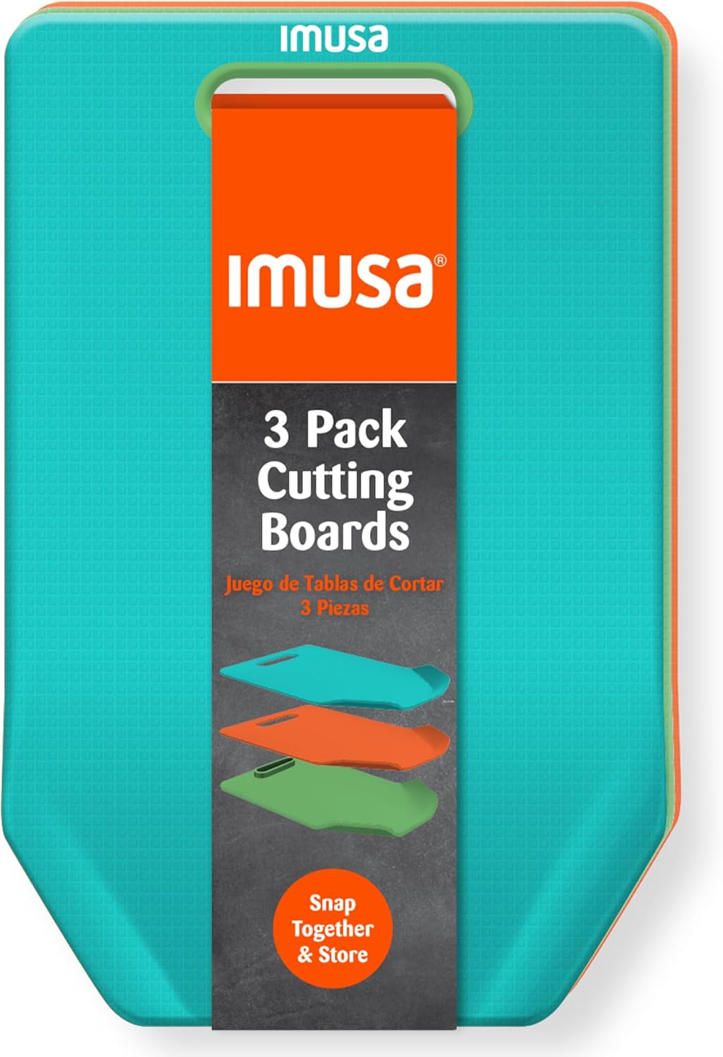 IMUSA Cutting Board Set – 3-Pack Plastic Cutting Boards for Kitchen, 11.8″ x 7.4″ Color-Coded Chopping Boards with Handles and Curved Edge, Nesting Small Cutting Boards, Dishwasher Safe