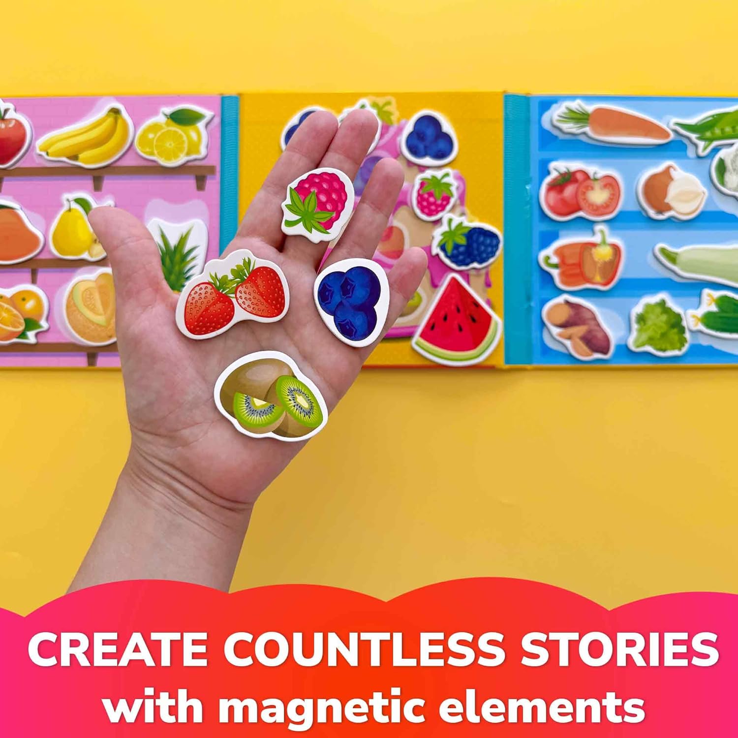 QUOKKA Travel Magnetic Puzzles for Toddlers 1-3 – 20+Pcs Fruits & Vegetables Game – Fun Travel Game Toy for Kids Ages 3-5 – Strong Magnets for Car Activities – Fun Toddler Puzzle Ages 2-4