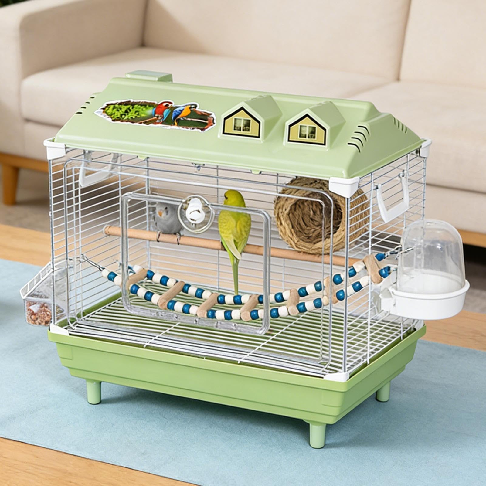 Jaulas para Pájaros y Aves de Compañía Transportín Transparente Portátil | Jaula para Canarios con de Madera para en Interior para Cacatúas, Guacamayos, Conuros, Agapornis y Pinzones