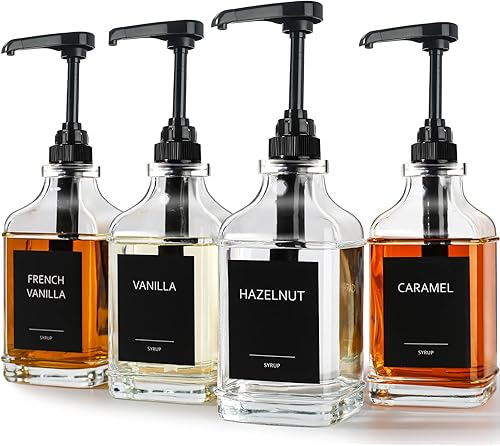 GMISUN Dispensador de jarabe de café, dispensador de bomba de jarabe de 16.9 onzas líquidas para accesorios de cafetería, botella cuadrada de jarabe