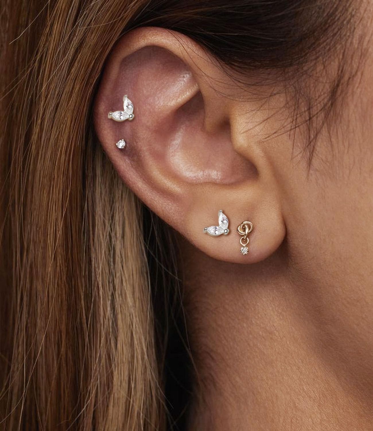 Threadless Flat Back Earrings, Hypoallergenic 14K Real Gold Plated CZ Leaf Stud Earrings | Cartilage Earring | Tragus Helix Piercing Jewelry | Push in Flatback Earrings for Women - Image 6