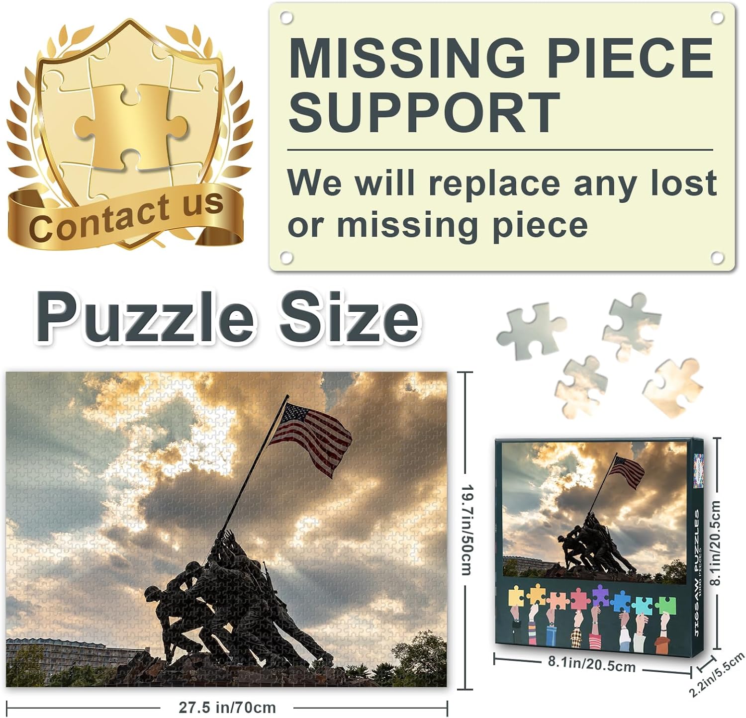Puzzles for Adults 1000 Pieces, US Marine Corps War Memorial Jigsaw Puzzles, Arlington Virginia Adult Puzzle for Adults, Educational Fun Games or Toys for Elders Friends 20X27 INCH