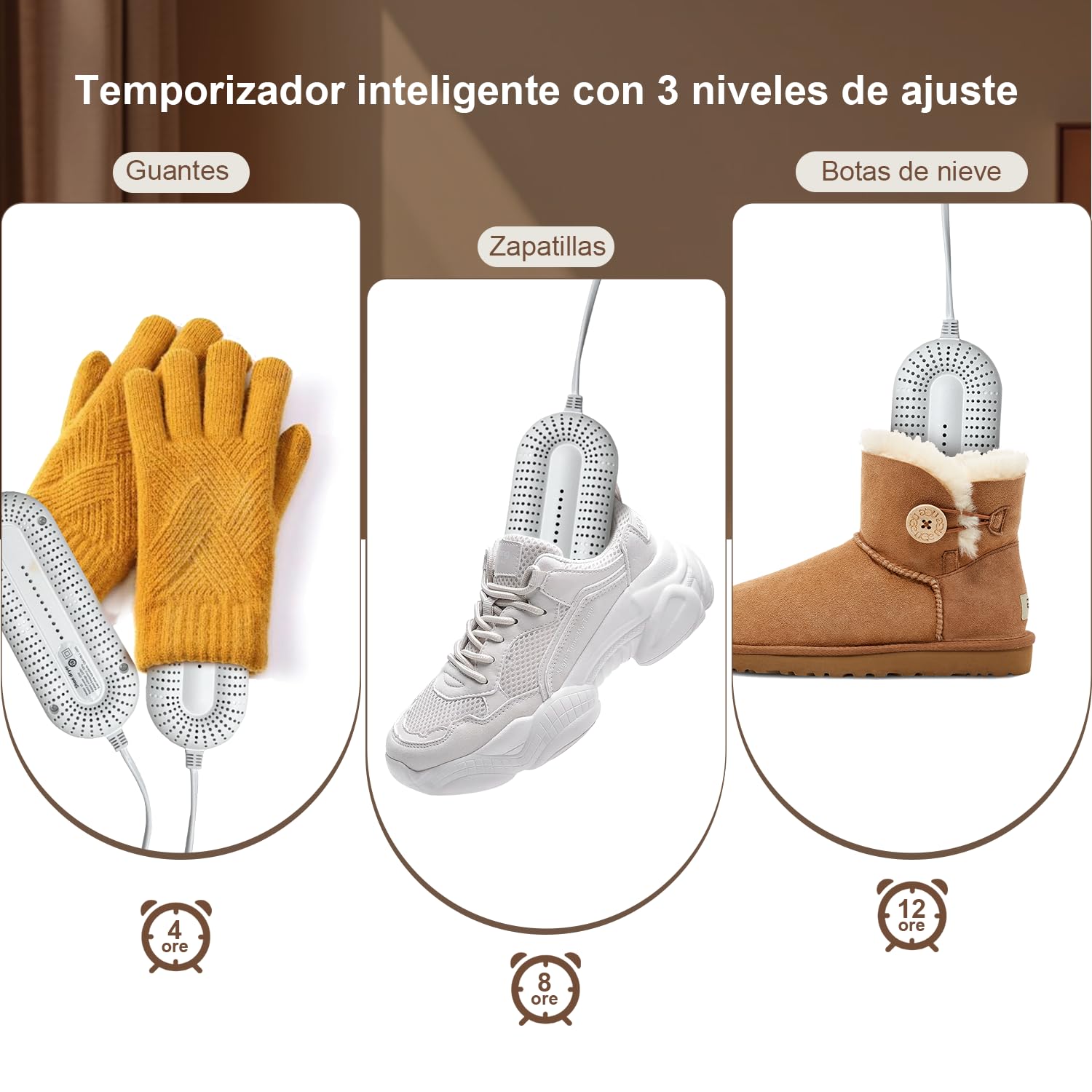 Secador de Zapatos Eléctrico con Temporizador – Elimina Olores Rápidamente, Ideal para Zapatillas Deporte, Botas de Fútbol, Esquí y Calcetines