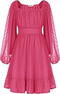 Girls Ruffle Tiered Dress Long Sleeve Swiss Dot Flowy A-Line Dress 6-14Y - Buy now