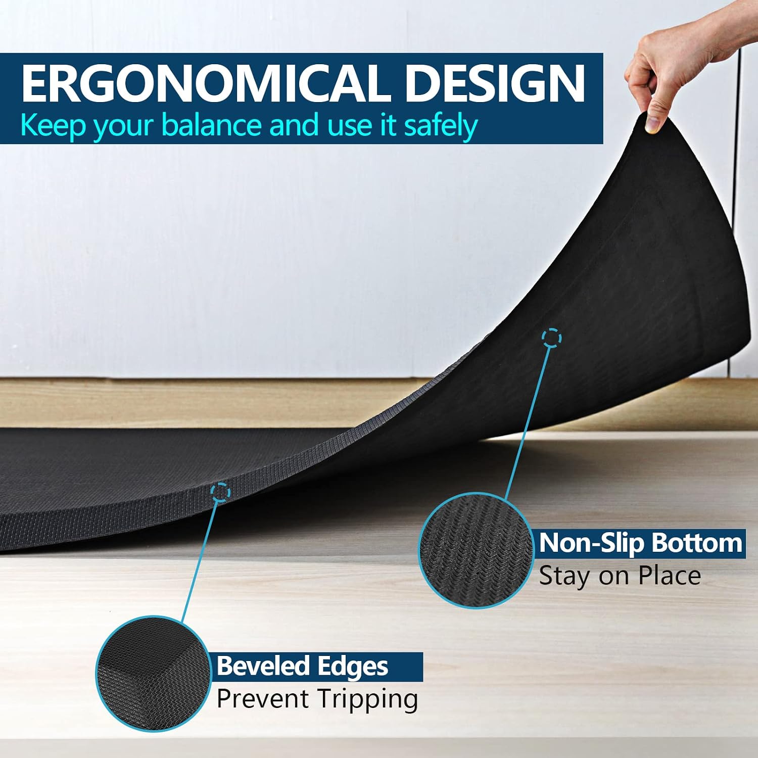 FEATOL Anti Fatigue Mat Floor Mat, Extra Thick Standing Office Desk Mat Foam Cushioned Anti Fatigue Ergonomic Kitchen Mats Comfort Standing Pad 9/10 Inch (20" x 32", Black)