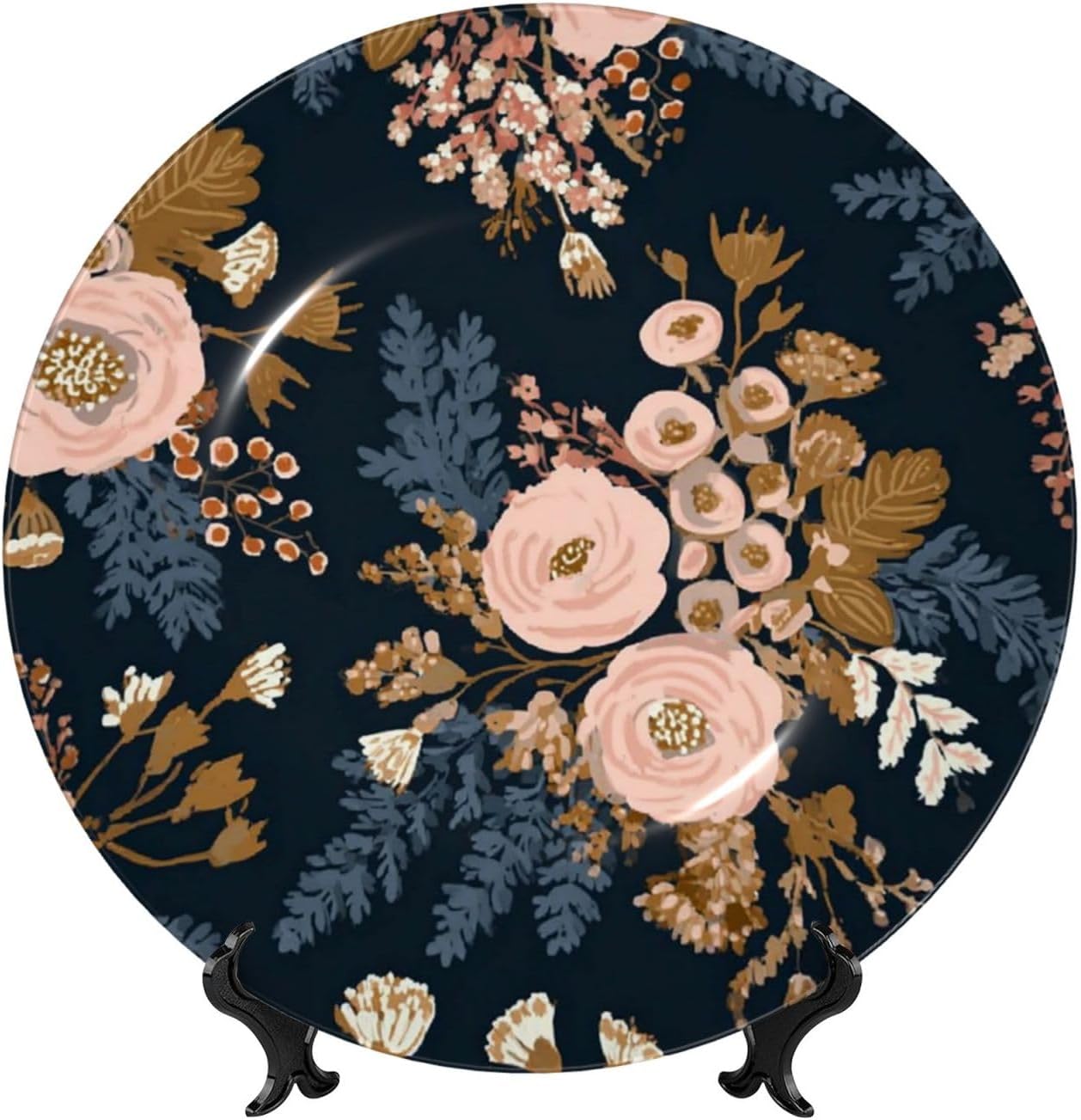 Decorative Plate 10in Bone China Dessert Plates with Display Stand Ceramic Ornament Ceramic Rose Floral Flowers Decorative Plates Art Crafts Porcelain Plate for Home Club Living Room