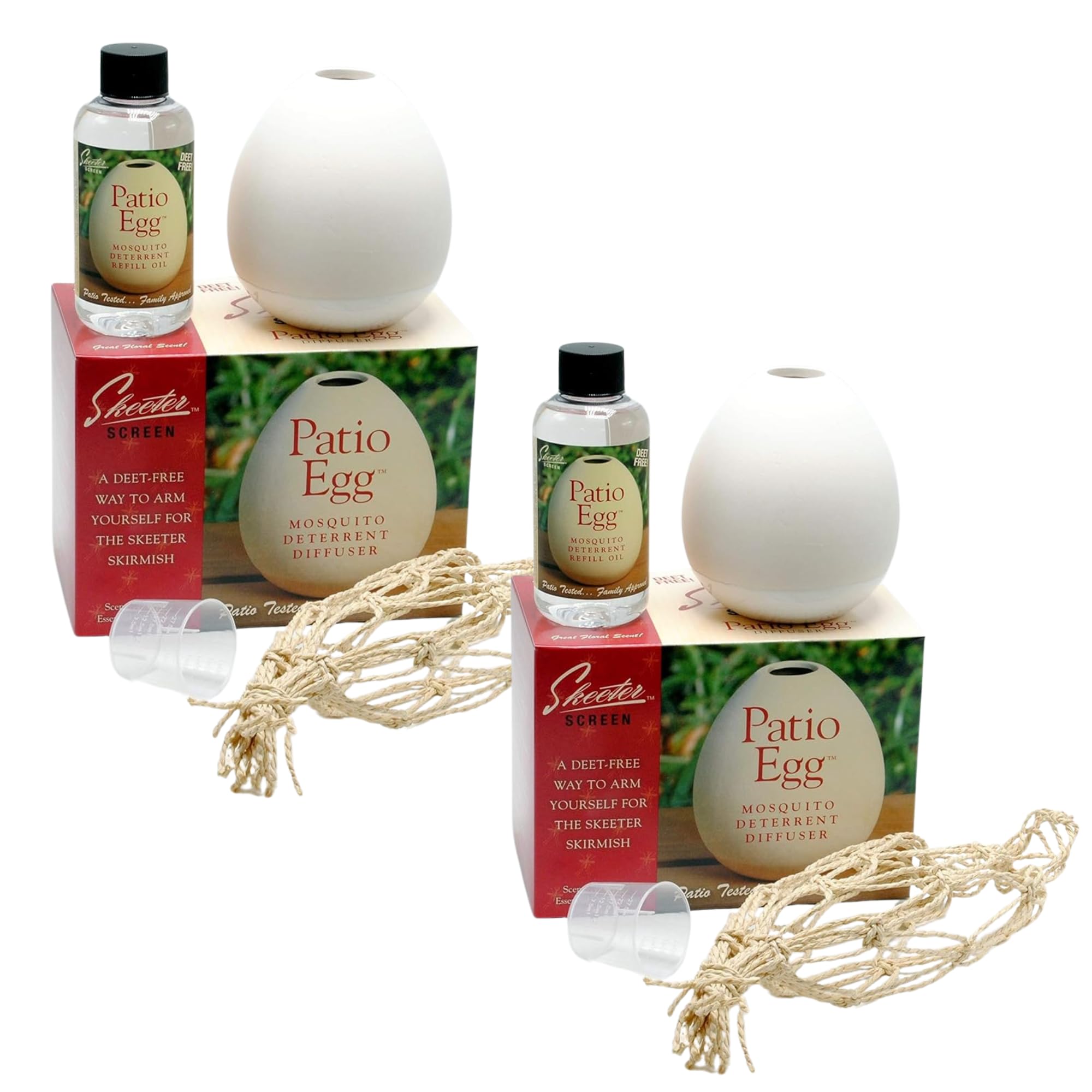Skeeter Screen 90760R Patio Egg Diffuser – Decorative Essential Oil Set with 3-Month Supply – No Flame or Power – Includes Beaker & Netting – Patios, Garages, Stables – Covers Up to 300 Sq Ft (2 Pack)