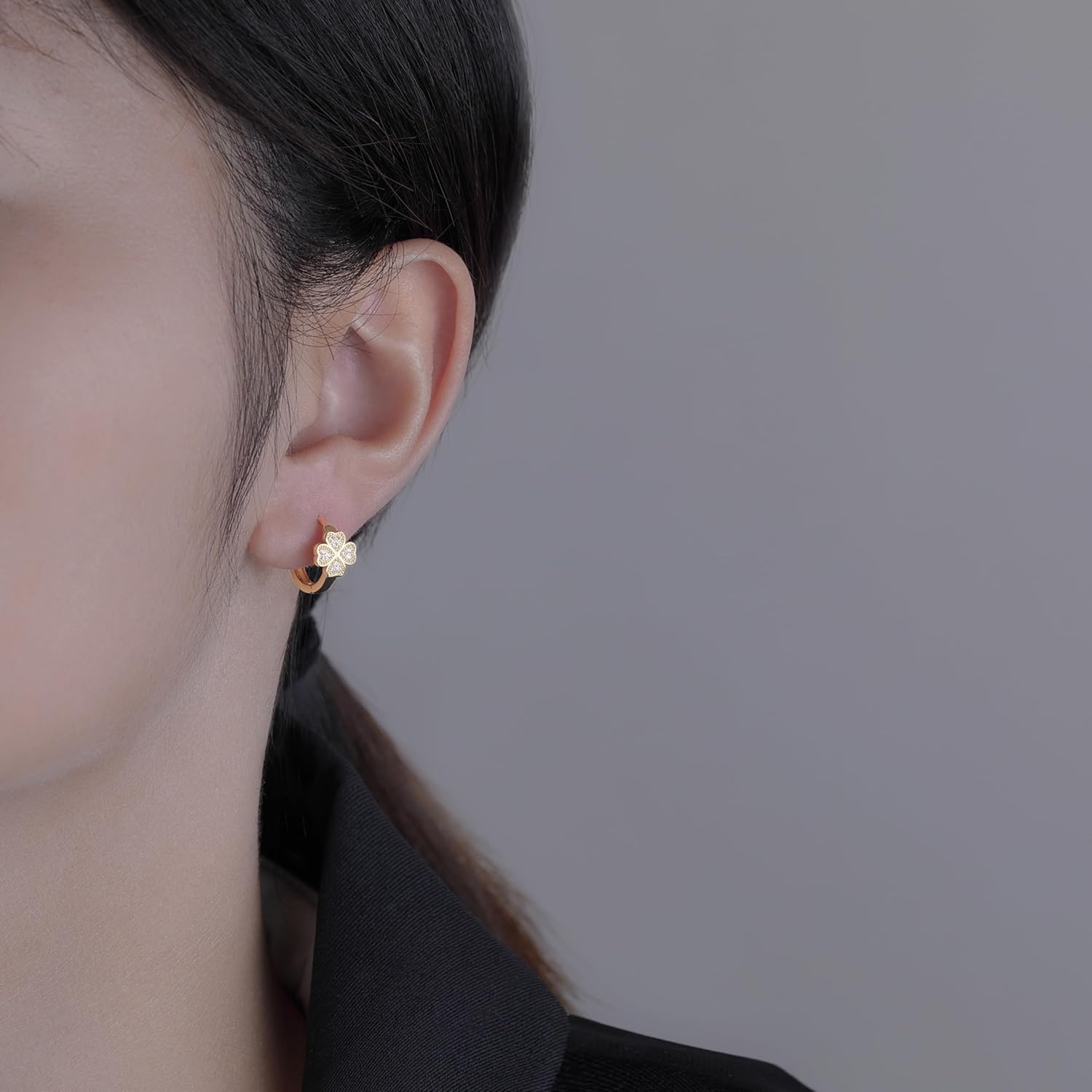 SLUYNZ Sterling Silver Small Clover Leaf Hoop Earrings for Women Teens CZ Clover Leaf Flower Hoop Earrings - Image 5