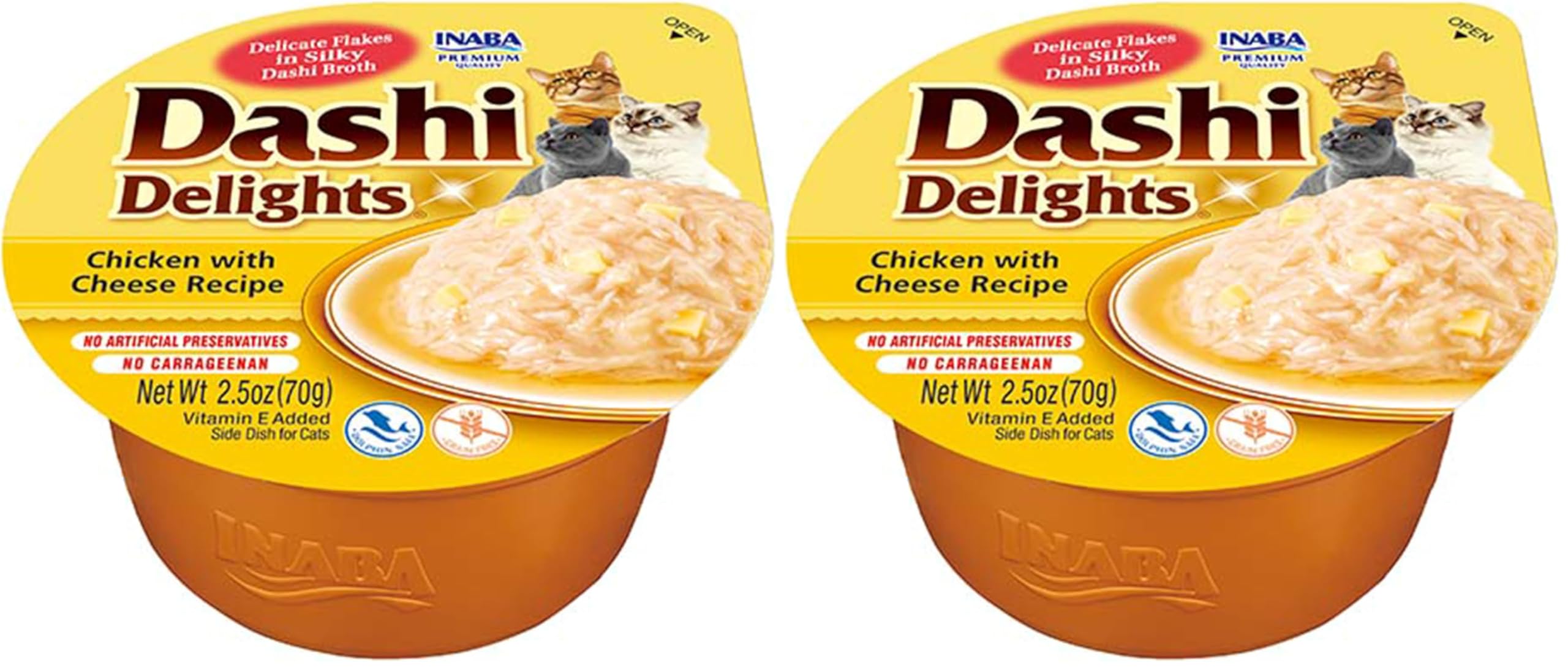 INABA Dashi Delights Katzenfutter Nass 100% Natürliches Hähnchenfleisch | Getreidefrei, Zuckerfrei, ohne künstliche Aromen, 86% Feuchtigkeit | Premium Katzen Leckerlies in Brühe 70 g (2er Pack)
