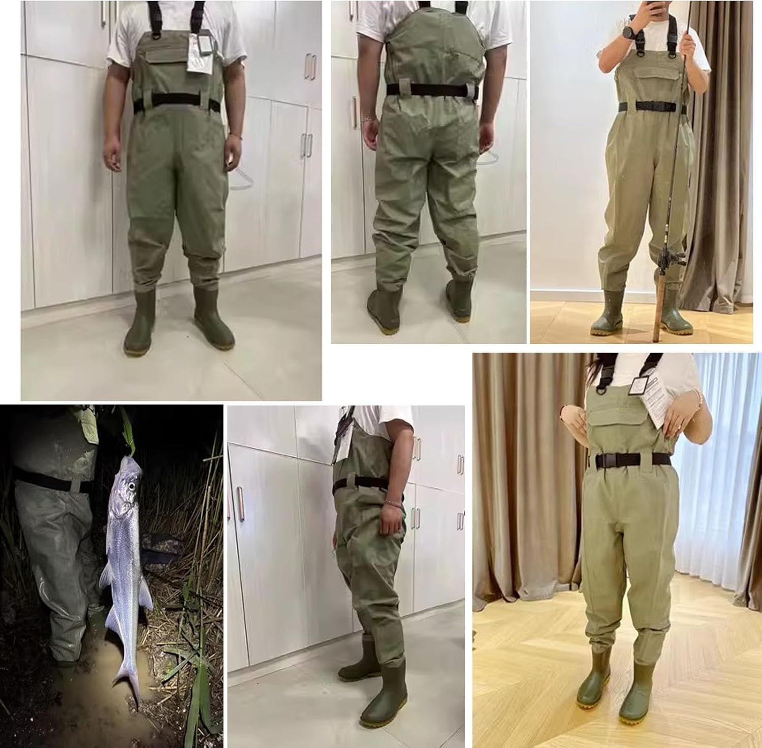 Wodoodporne i wytrzymałe Wodery do wędkarstwa muchowego dla mężczyzn i kobiet, 2-warstwowe spodniobuty z PVC/nylonu do wędkowania i polowań(Green,8)