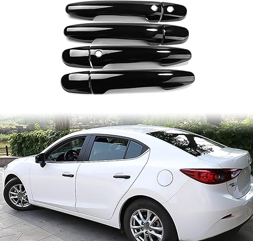 Para Mazda 3 6 CX-5 CX-9 Accesorios Deportivo Coche Exterior Manija De La Puerta Cubierta Con Agujeros Inteligentes Entery - Negro Brillante