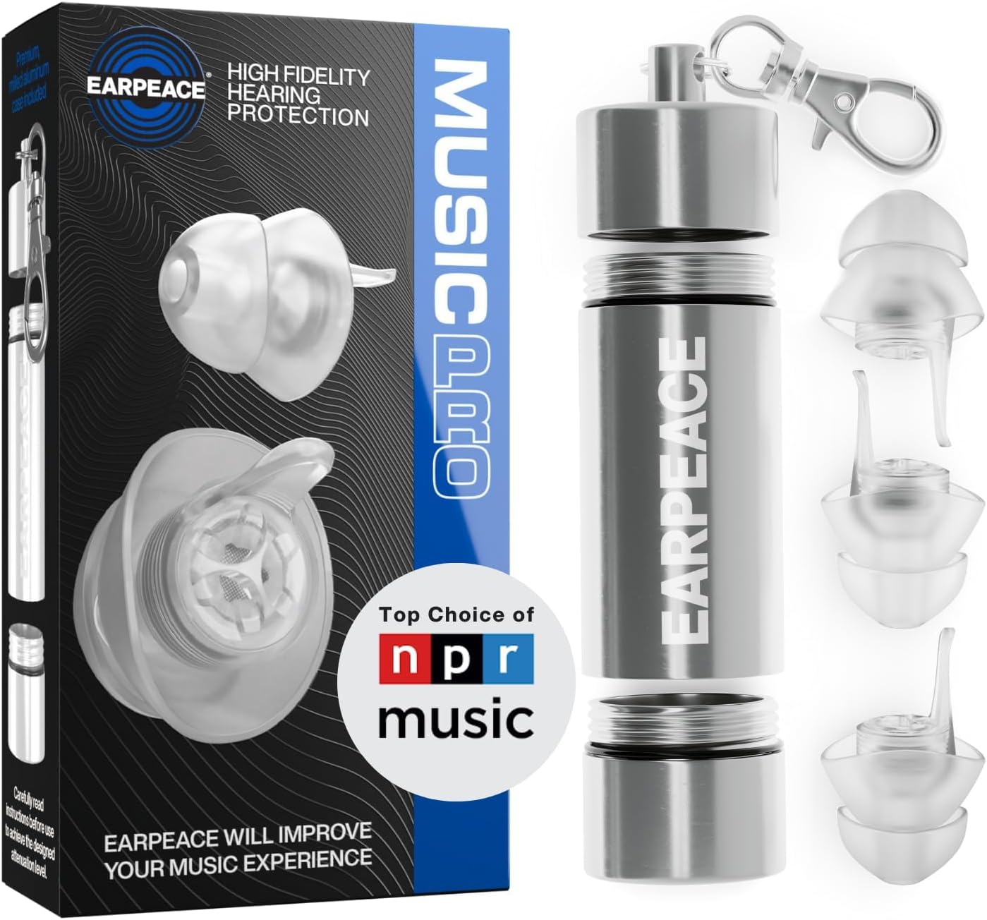 EarPeace Music PRO Ear Plugs for Music and Live - 6 Pack of 2 Sizes Lightweight Safe Material Hearing Protection for Concerts, Live and Practice, 20db Noise Reduction, High Protection