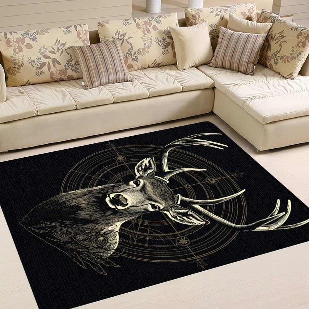 Deer Rug for Living Room - Deer Themed Rug - Customized Deer Area Rugs Large, Wildlife Deer Rug for Bedroom Decor 3x5, Deer Runner Rug Non Slip Washable, Deer Rug Soft Whitetail Deer Area Rug 5x8