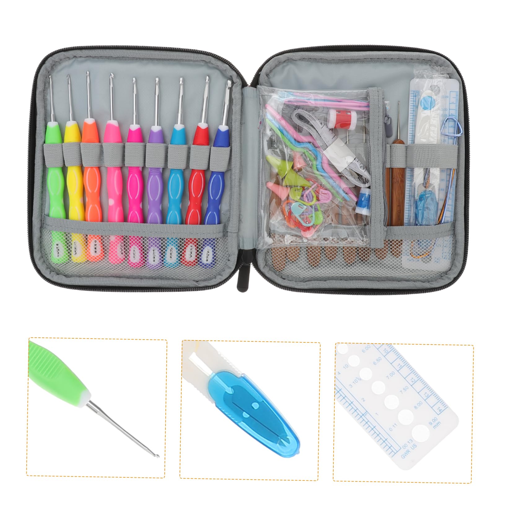 Angoily Kit de Ganchillo Profesional de 47 Piezas, Agujas de Aluminio Suaves y Ligeras, Portátil Bolsa de Lona para Suéteres y Sombreros