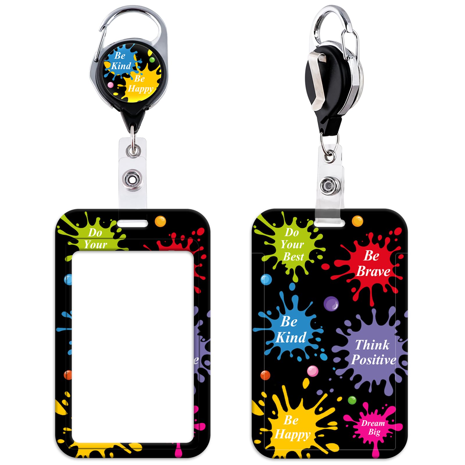 Be Kind Badge Reel with ID Holder Cute Retractable Badge Holder, Black