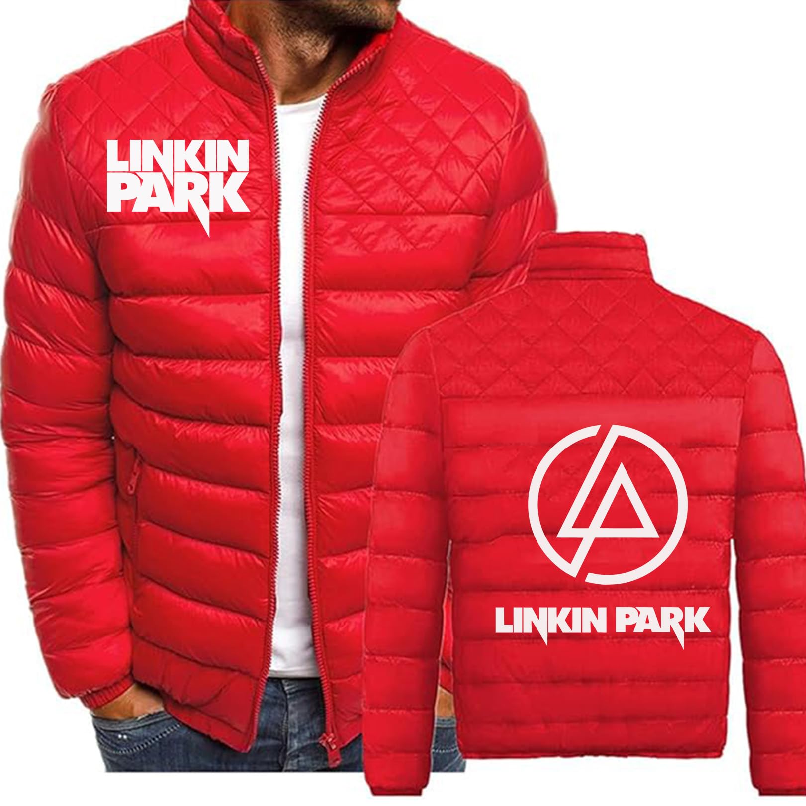 Myyly Men's Red Winter Jacket For Linkin Park Outerwear In Down Jacket With Hood Warm Fashion Lightweight Jacket Plush Sweatcoat Thermal Jacket Outdoor Jackets Hiking Jacket Puffer,-Xxl