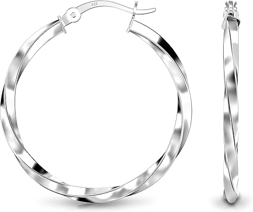 Charmsy - Aretes de aro de plata de ley 925 para mujer, chapados en oro de 14 quilates, 0.079 in de grosor, aretes clásicos y trenzados para mujer,