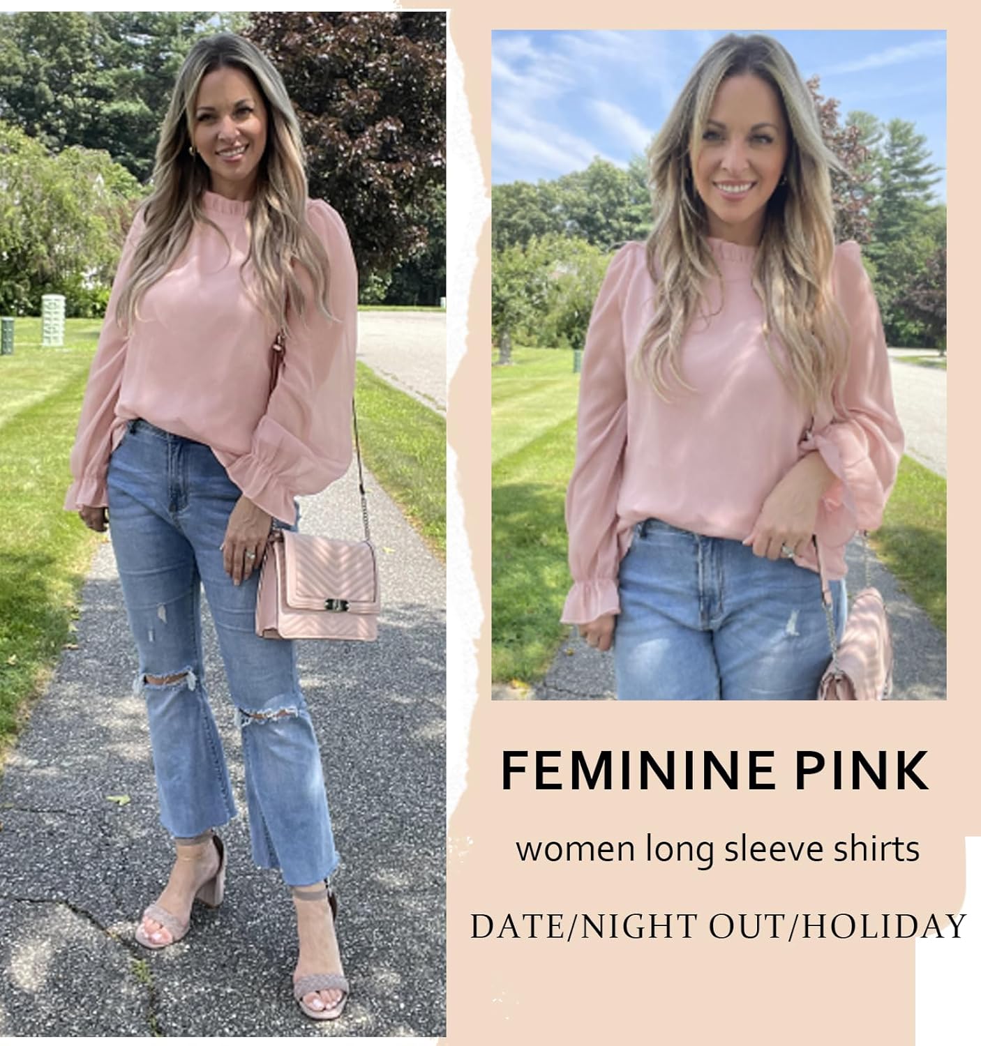 Aifer Womens Blouses Trendy Dressy Casual Tops Elegant Puff Long Sleeve Shirts Ruffle Mock Neck Plain Chiffon Outfits - Image 5