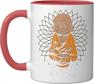 Happy Zen Little Baby Buddha T-Shirt Mandala Tee Gift Idea Ceramic Mug, Red/White