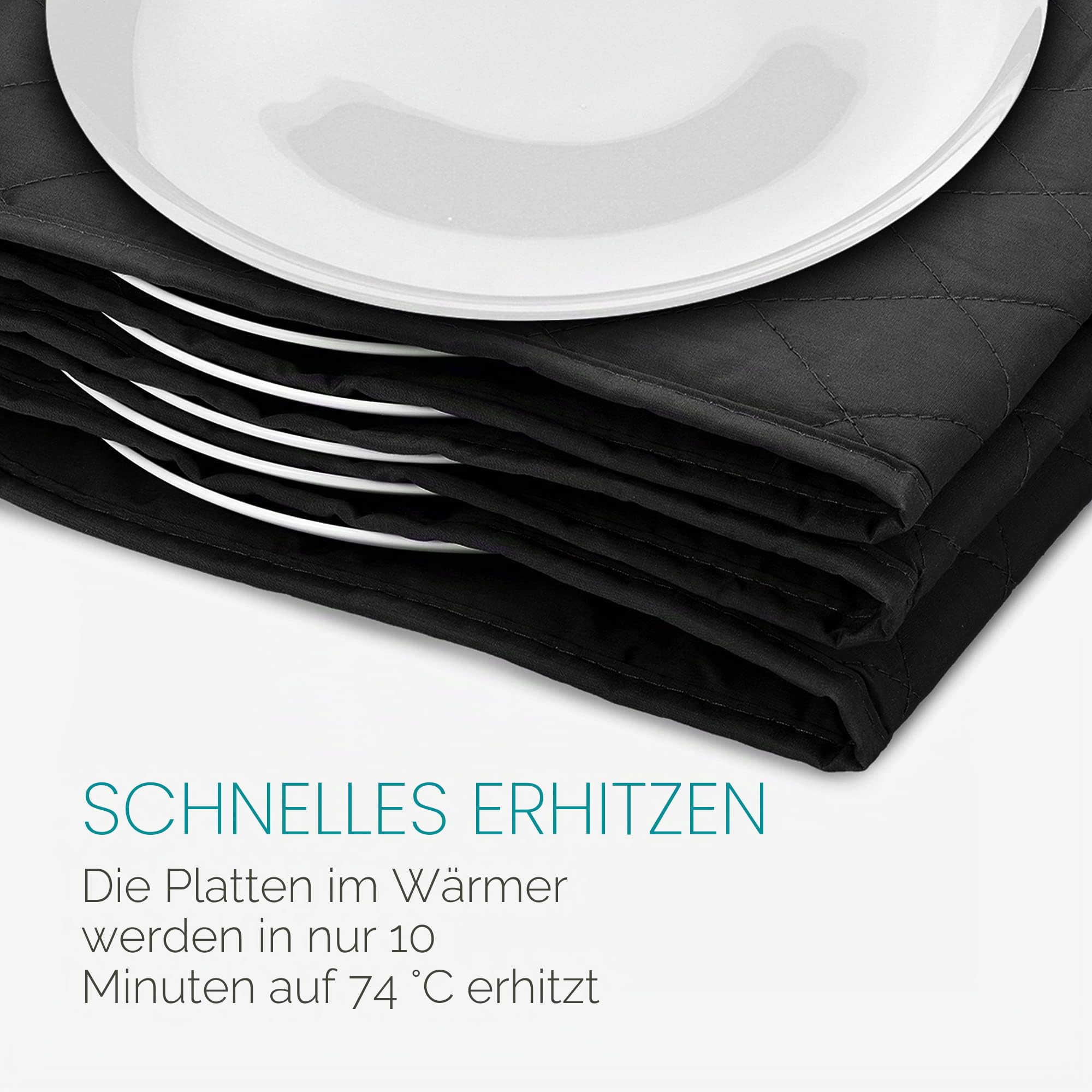 Navaris XXL Tellerwärmer elektrisch 200 Watt 34 x 30 x 3 cm für bis zu 10 Teller Ø32 cm Schwarz