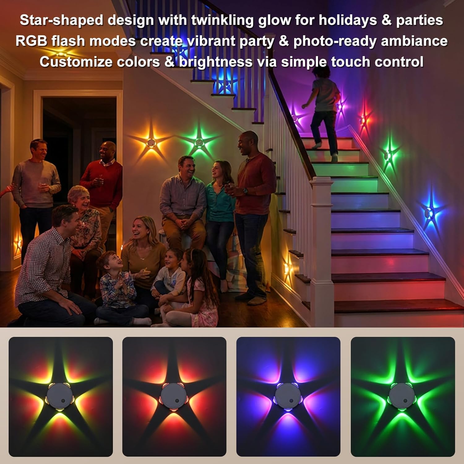 OOWOKS 4 luci notturne a LED ricaricabili tramite USB con sensore di movimento per illuminazione interna delle scale senza allacciamento elettrico 2700K bianco caldo+cambio colore RGB con 3 modalità