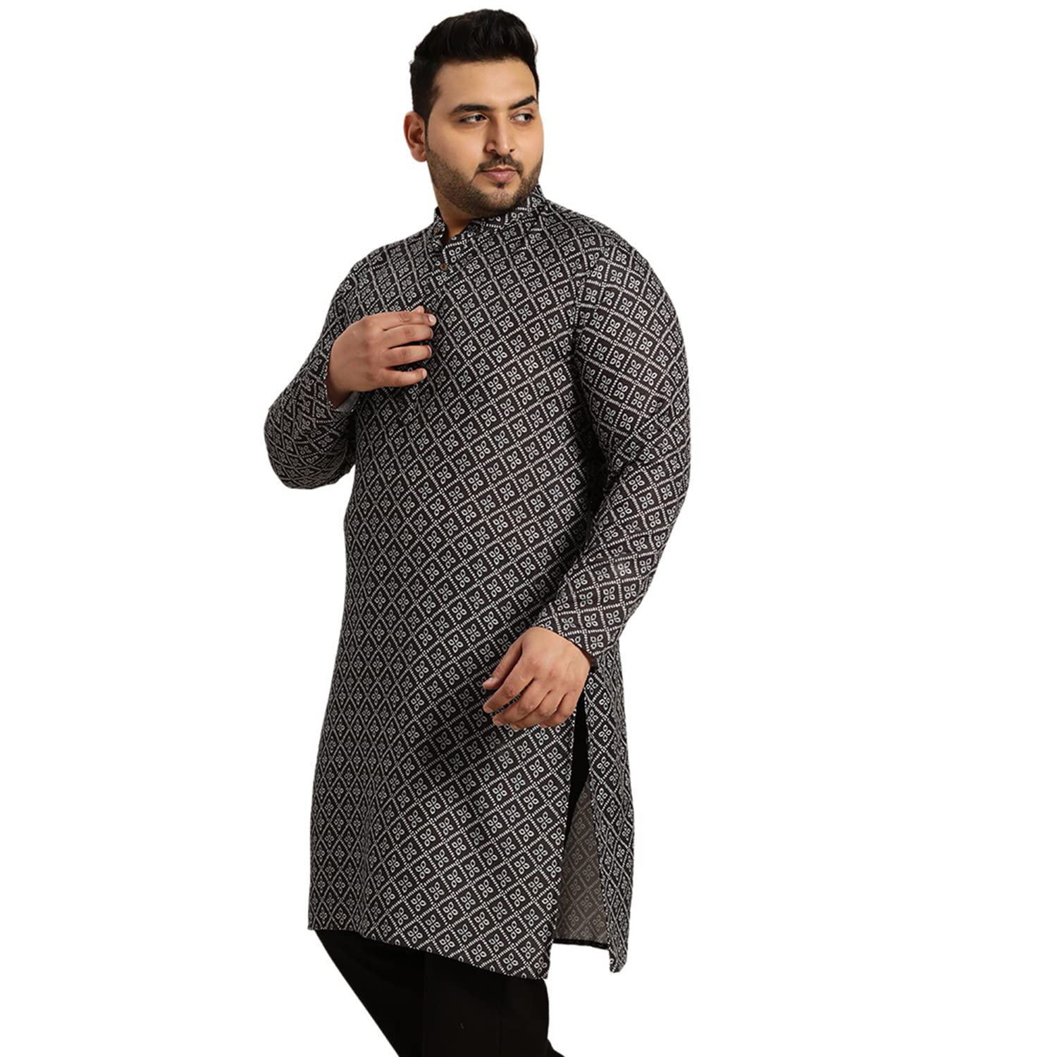 Sojanya Plus (Since 1958) Men's Cotton Black And Grey Printed Only Long Kurta