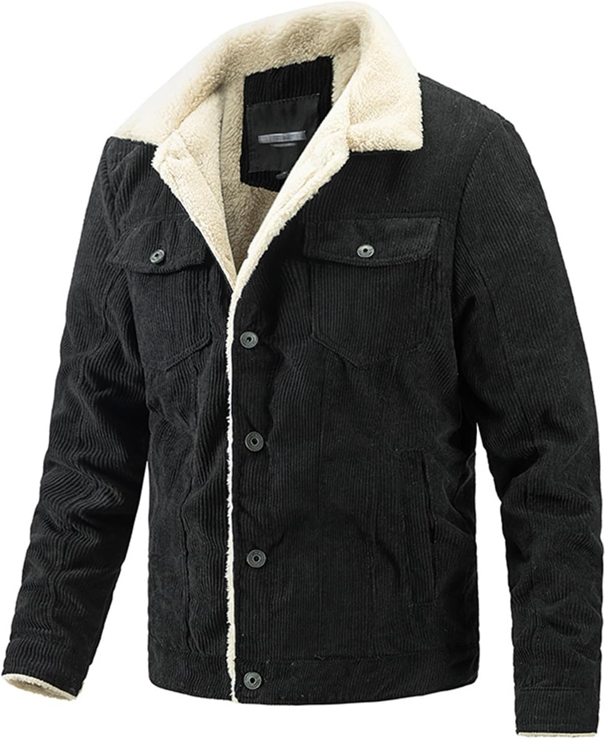 Men's Vintage Corduroy Jacket Sherpa Fleece Lined Trucker Jacket Casual Fashion Winter Warm Thicken Coats with Pockets