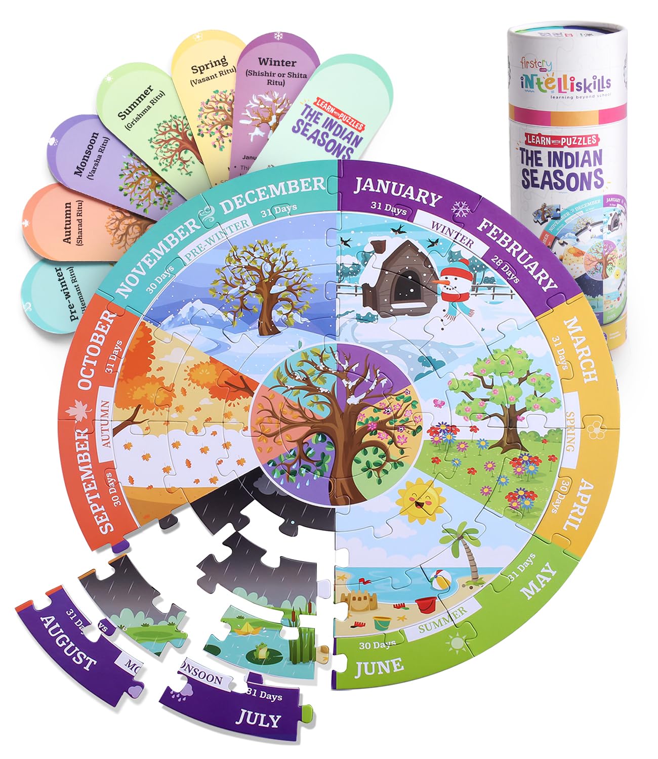 FIRSTCRY INTELLISKILLS Premium 37 Pcs Indian Seasons Jigsaw Puzzle With 6 Flash Cards|Fun Learning Of 6 Seasons|Floor Puzzle For Kids|Educational Toy|Gifts For Boys & Girls|Bis Certified| 4+ Years