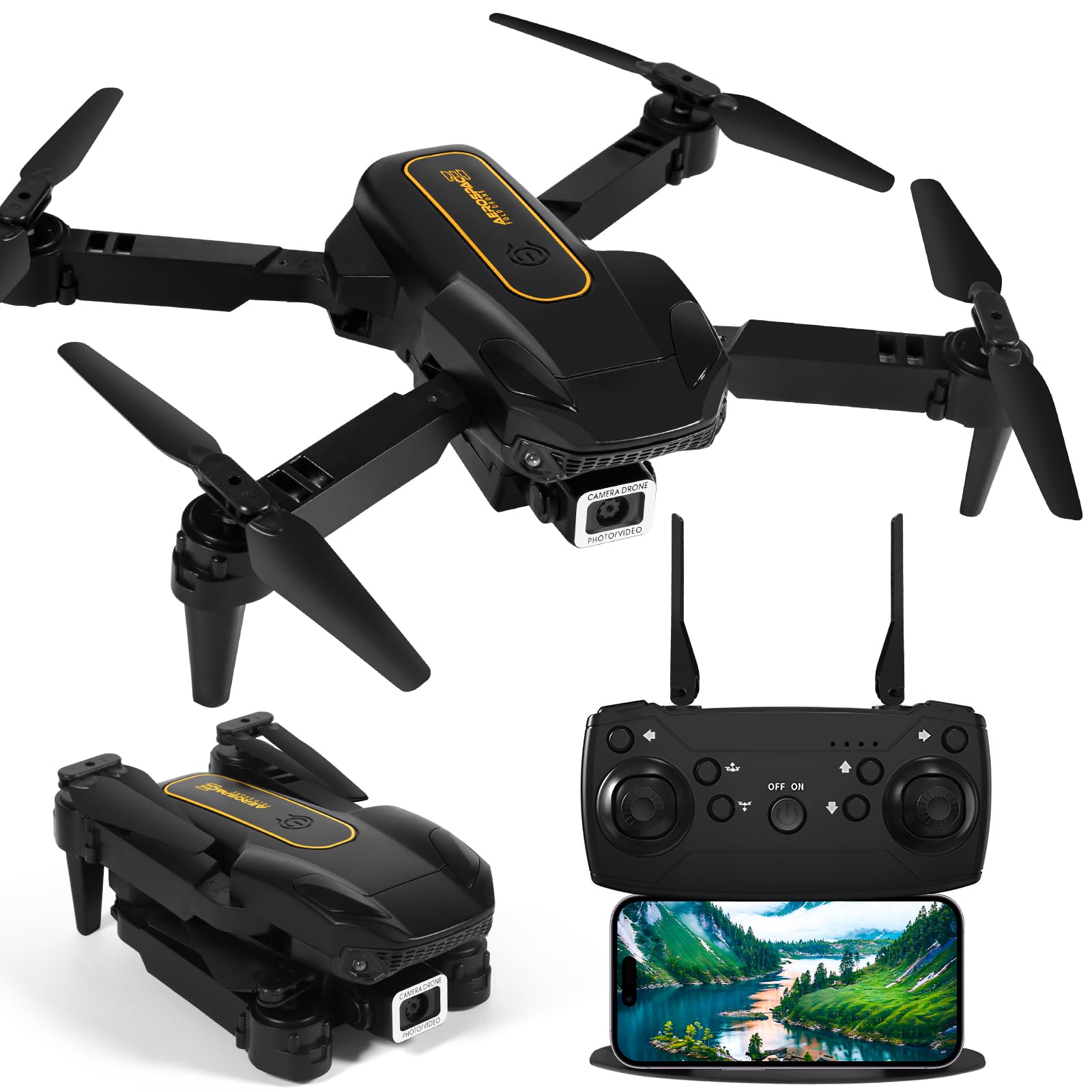 Drone con Cámara 1080P, 3 Modos de Velocidad, Mantenimiento de Altitud, 360° Flip, Cuadricóptero RC Drones, Drone Plegable con Bolsa de Transporte para Principiantes