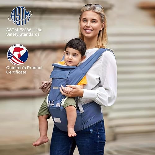 Miniatura 2 de Portabebés ajustable desmontable con asiento de cadera, para todas las estaciones, portabebés para papá y mamá, azul