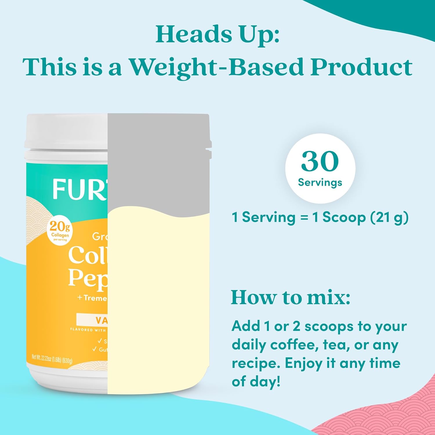 Further Food Vanilla Collagen Peptides Powder with Tremella Mushroom – 100% Grass-Fed, Hydrolyzed Type 1 & 3, 20g of Collagen per Serving, Supports Skin, Hair, Nails & Joints, 22.22 Oz - Image 7