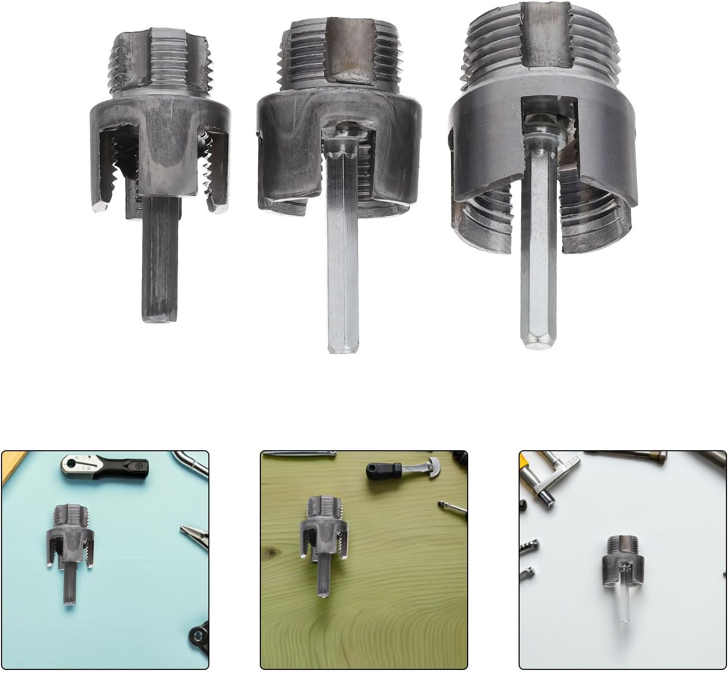 3 Piece Pipe Threading Tool Kit for Electric Drills, Internal External