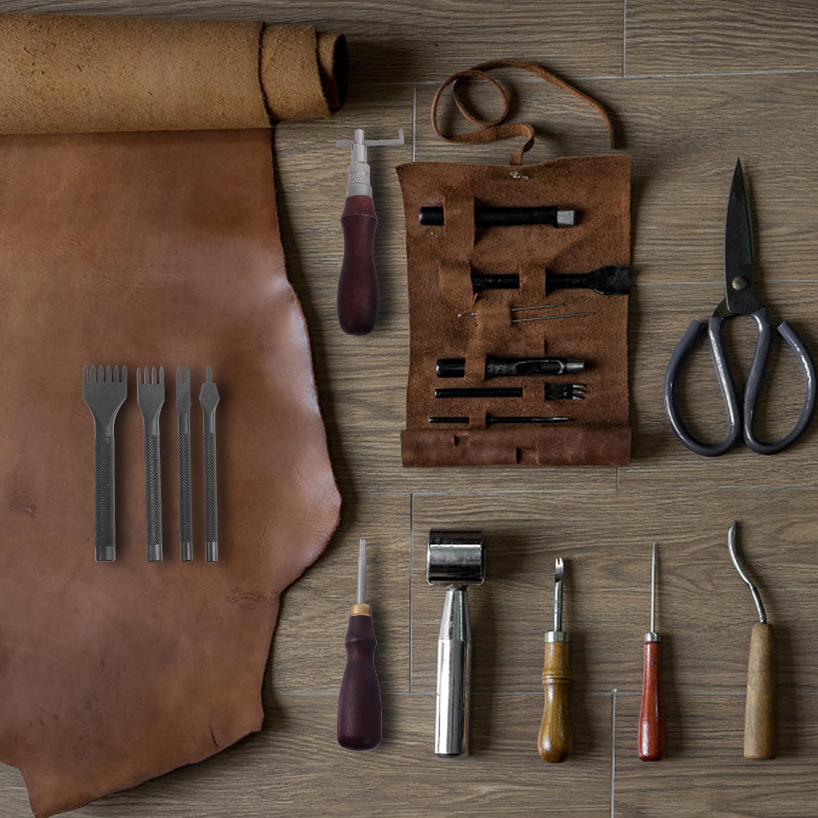 18 Piezas Kit de Iniciación Artesanía en Cuero para Principiantes