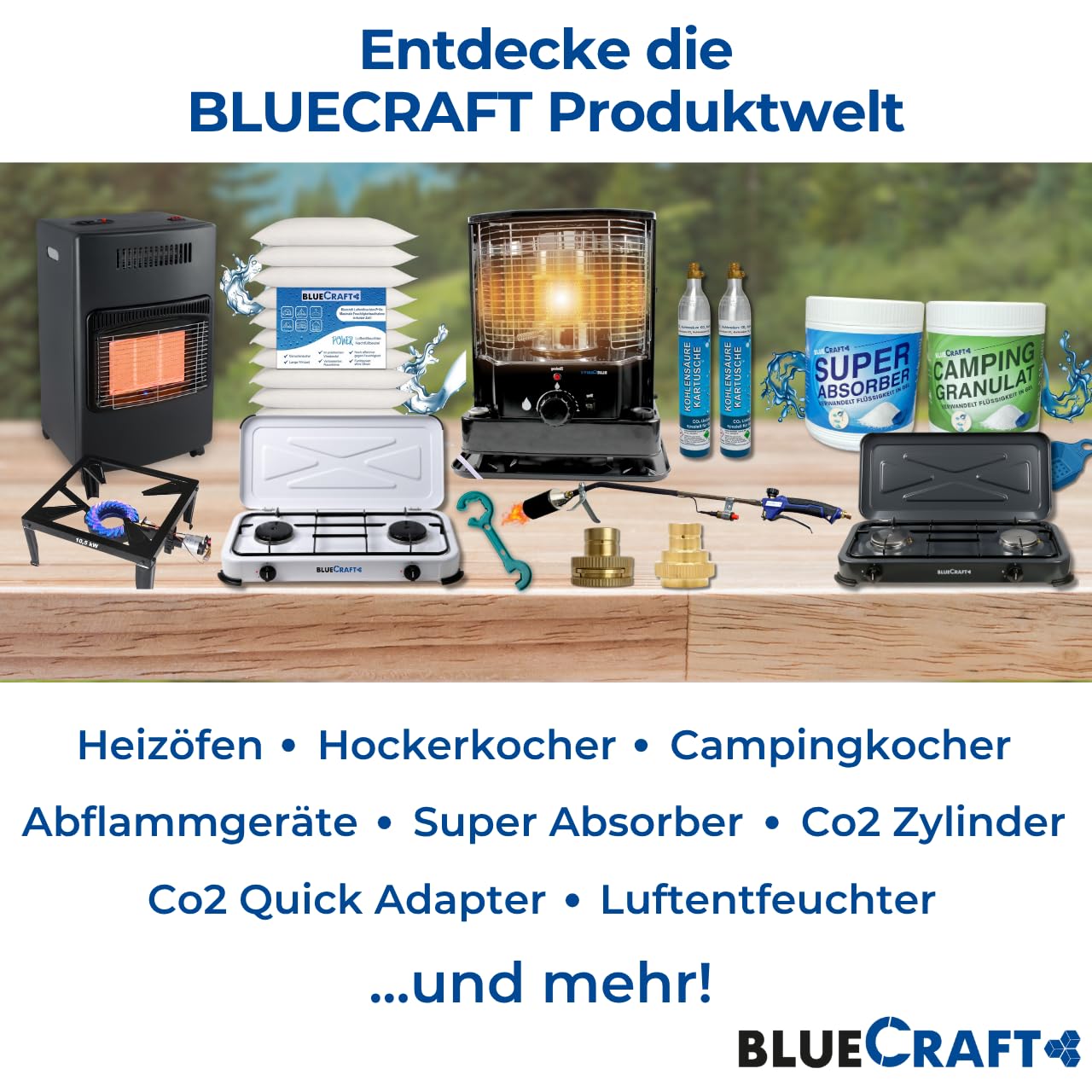 Bluecraft Heizofen Gas 4,2 kW + Druckregler Gasschlauch Gasregler Schlüssel | Gasheizofen für Innenräume, Infrarot Heizstrahler, Gasheizer, Notofen, Camping Heizung, Notheizung für Gasflasche 5kg 11kg