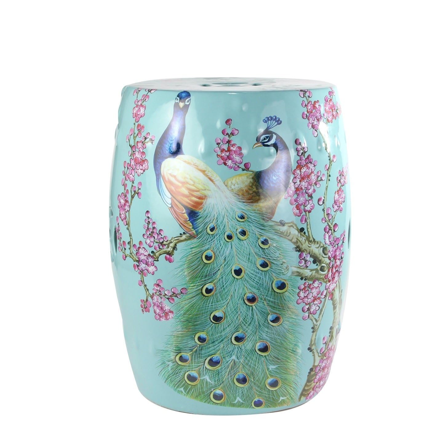Fine Asianliving Tabouret Céramique Paon Chinois Bleu D33xH45cm Tabouret Chinois de Jardin Table d'appoint en céramique Chinois Porcelaine Tabouret Oriental