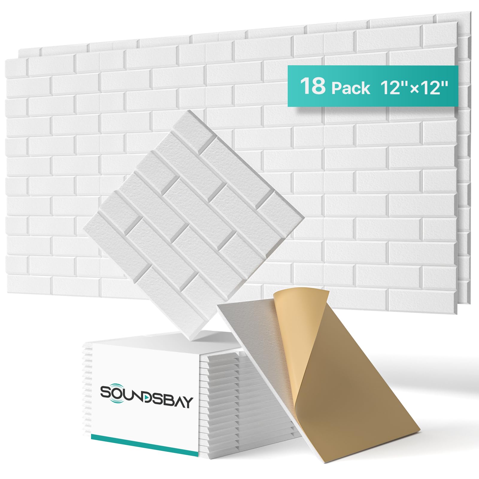 Soundproof Wall Panels Self-adhesive Acoustic Panels 18 Pack Brick Wall Panels Sound Absorbing Panel High Density Sound Dampening Panels for Wall Decoration and Acoustic Treatment 12"×12"×0.4"