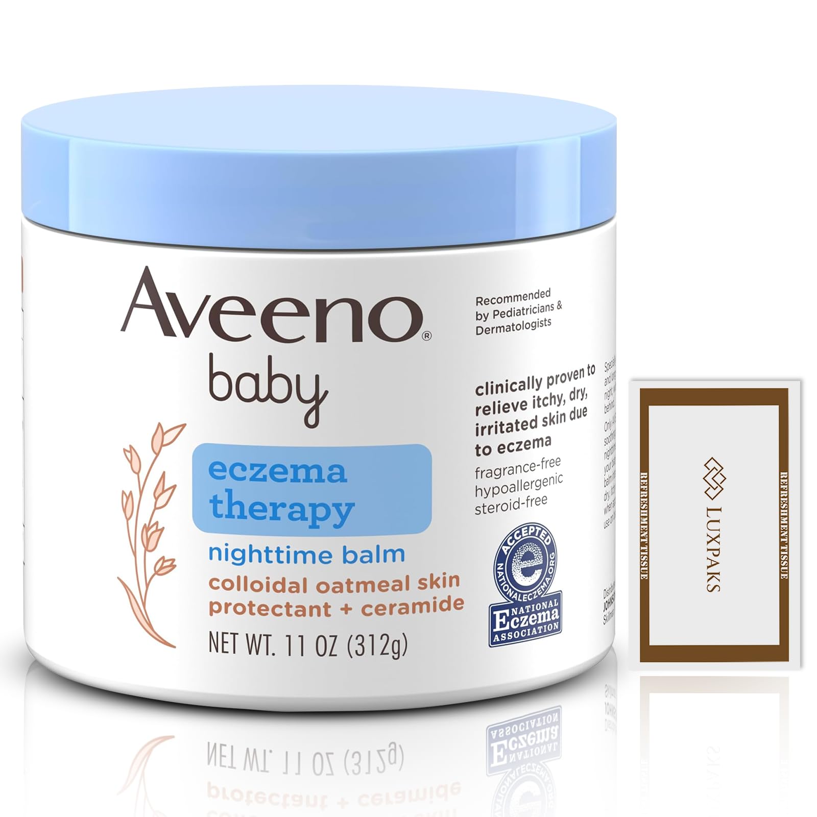 Babypflege-Set: enthält Aveno Baby Nacht-Körperbalsam mit LUXPAKS weichem Reinigungstuch, 325 ml