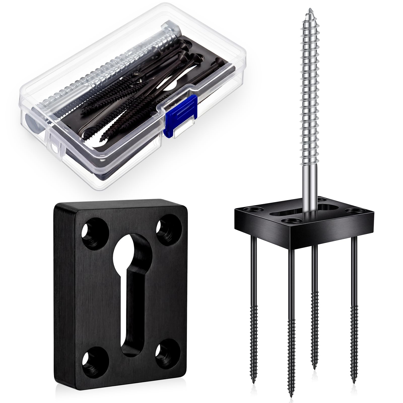 Shimeyao 2 Sets Newel Post Fastener Newel Post Mounting Kit Wood Handrail Installation Hardware Works on Finished Floors, Stairs, Ceramic Tile and Concrete, Rectangular (Black)