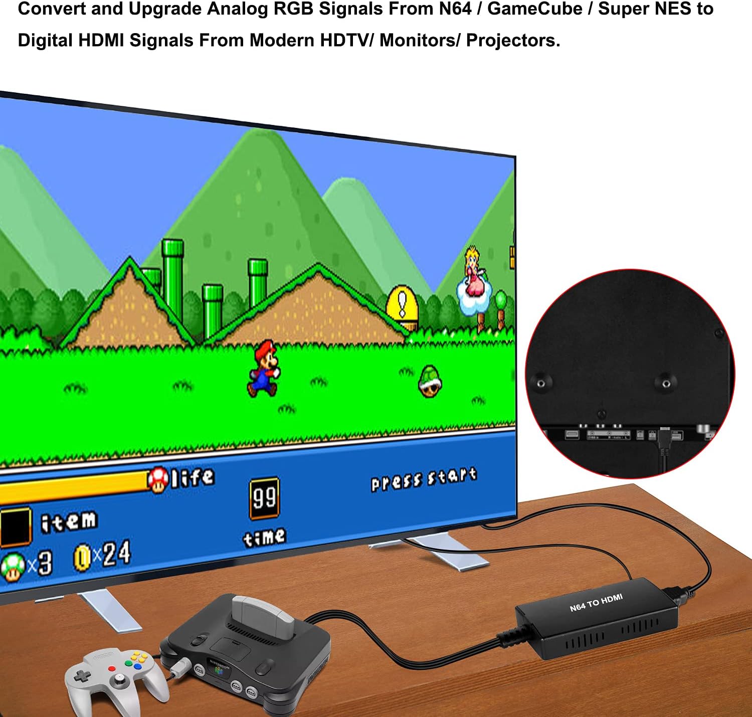 XIANREN HDMI Cable for N64, N64 to HDMI Converter with HDMI Cable, Compatible N64/GameCube/SNES Game Console