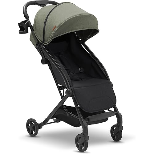 Mompush Lithe, Lightweight Stroller, Compact One-Hand Fold Luggage-Style Travel Stroller for Airplane Friendly, Reclining Seat and XL Canopy, with Rain Cover & Travel Carry Bag & Cup Holder