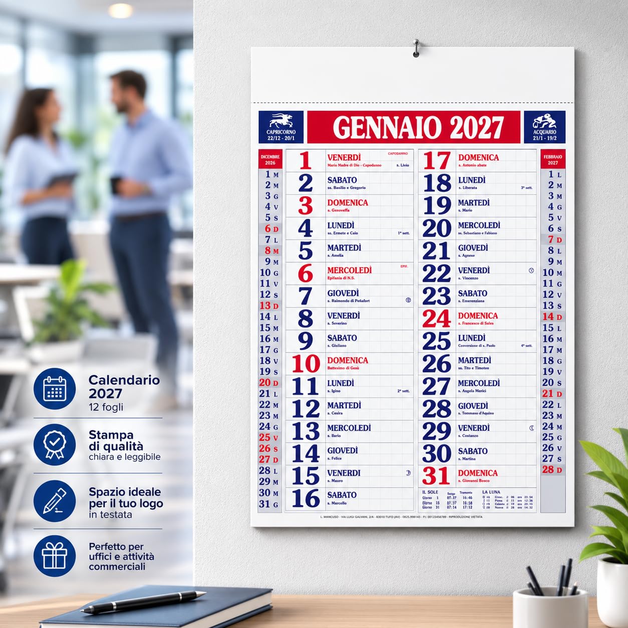 Calendari Personalizzati 2027 in Stock da 100 Pezzi Olandesi Grandi da Muro Notes sul Retro per Gadget Pubblicitari di Fine Anno e come Omaggio per i Clienti o Regali Aziendali | PA610