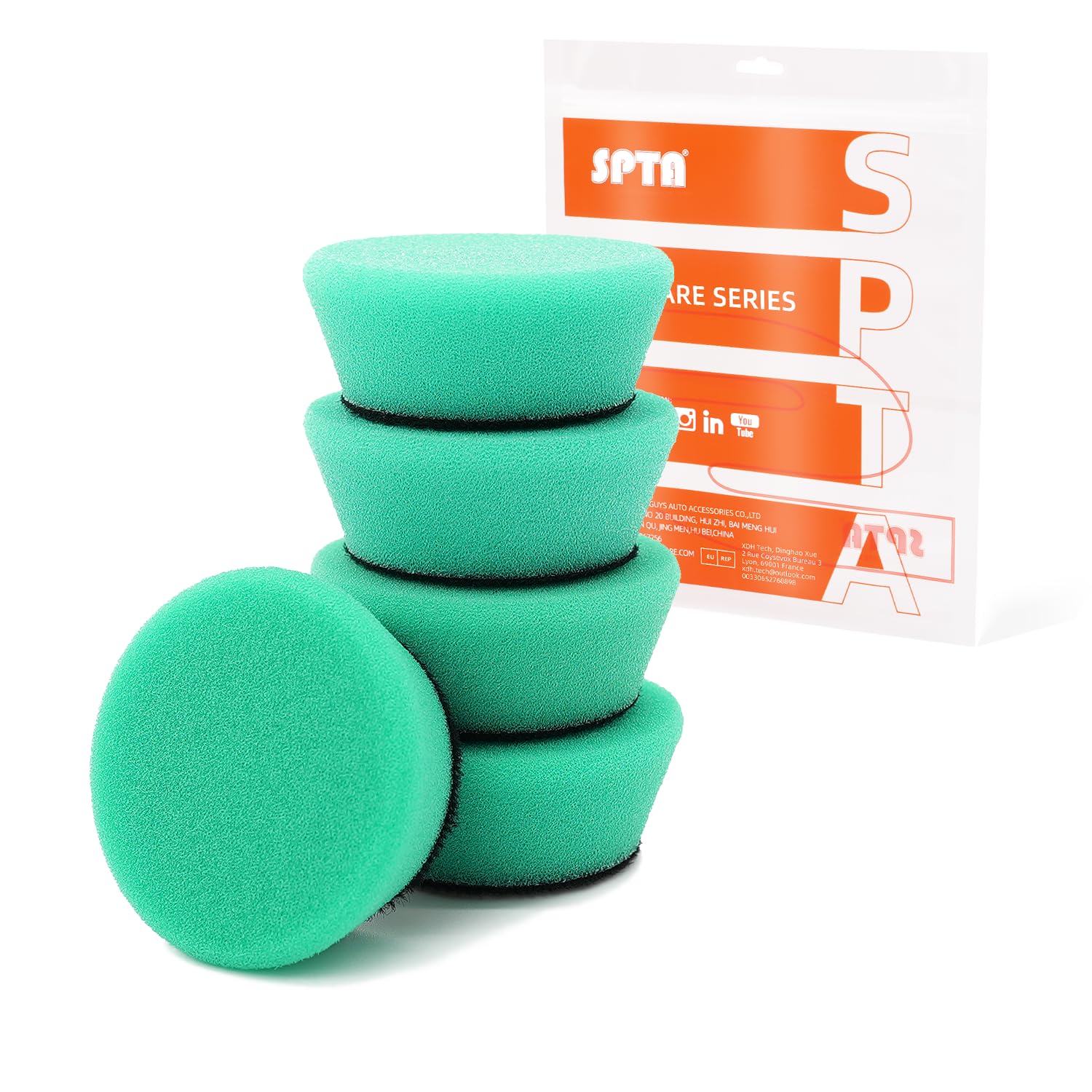 SPTA Green T120 Heavy-Cut Mini Polishing Foam Pad, 5Pcs 2inch/50mm Sponge Polishing Buffing Pads, Car Foam Detail Polishing Pad Kit for Car Detail Polishing, Small Area Polishing -FPTSS2G
