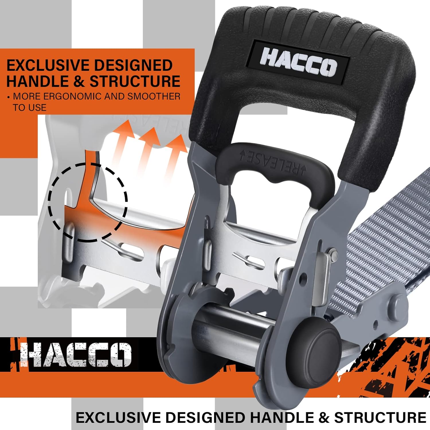 Ratchet Straps, 5280lb Break Strengeth, 1.6" Heavy Duty Ratchet Tie Down Strap Set w/Padded Handle, S Hook, Soft Loop for UTV Motorcycle Truck Cargo Straps (Grey, 8FT) - Image 2